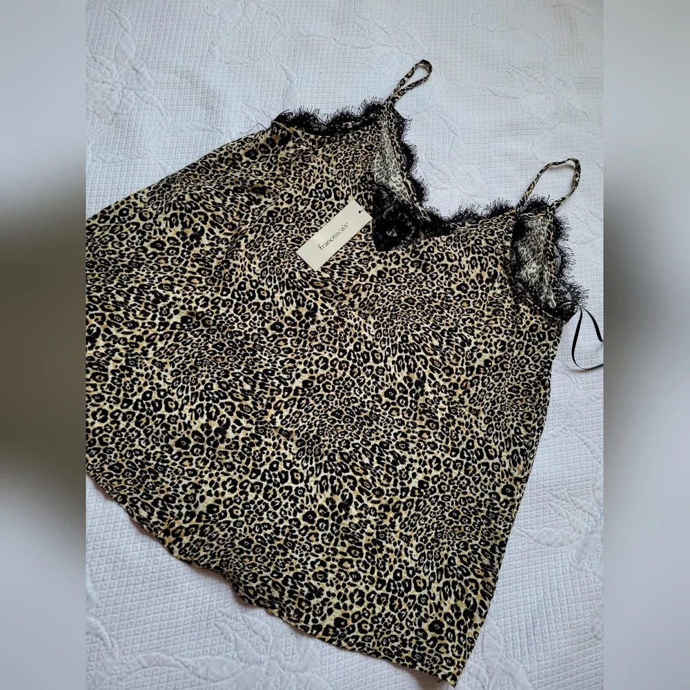 NWT Francesca's Women's Tank Top Animal Print Black Lace Trim 100% Viscose XS - Picture 6 of 12